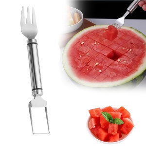 2-In-1 Stainless Steel Fruit Cutter Watermelon Fork Slicer Cutting Tool, Watermelon Fork Cutter for Home Party Camping Kitchen Gadget (1 Pcs)