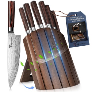 SYOKAMI 2026 Upgrade Knife Set 7 Piece Japanese Style Kitchen Knife Set With Foldable Magnetic Acacia Wood Block Sharp High Carbon Stainless Steel Chef Knives Set with Anti-slip Handle, Ideal for Gift