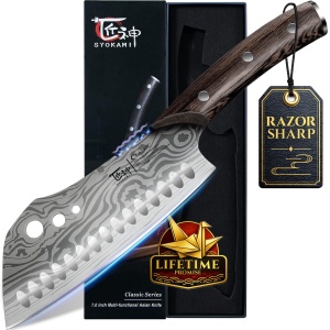 SYOKAMI Cleaver Chef Knife with Herb Stripper, 7" Asian Kitchen Knife 3-in-1 Combined with Chef's Knife, Santoku, Nakiri for Slicing, Chopping, Dicing, Mincing, Housewarming Birthday Cooking Gifts