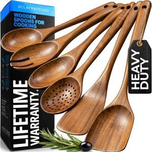 Zulay Kitchen 6 Piece Wooden Spoons for Cooking – Natural Teak Wooden Utensil Set
